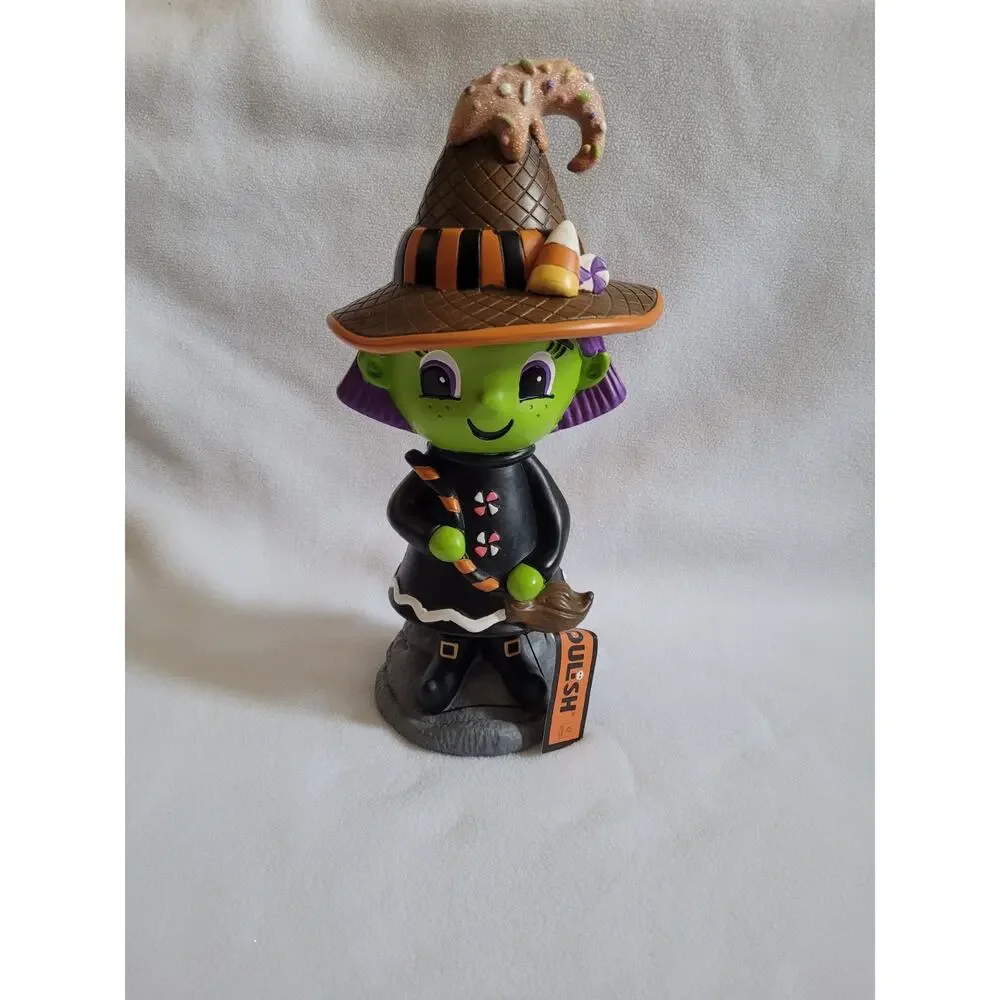 GHOULISH GREEN WITCH FIGURINE CANDY CORN SWEET TREATS HALLOWEEN TABLETOP DECOR